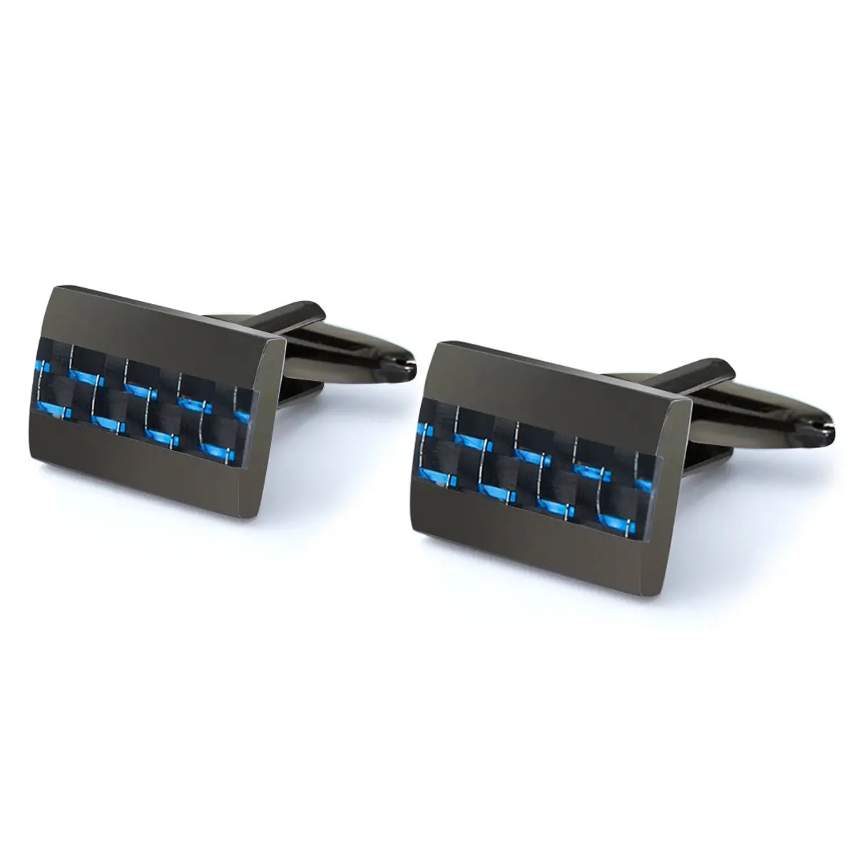Mr.Van Men's Gunmetal Blue Carbon Fiber Cufflinks 18x12mm | Modern Industrial Elegance - view 3