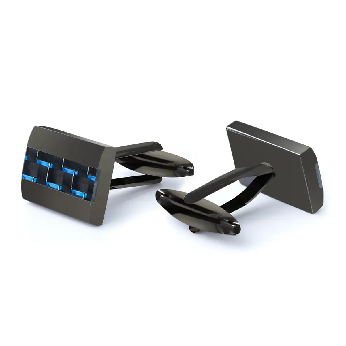 Mr.Van Men's Gunmetal Blue Carbon Fiber Cufflinks 18x12mm | Modern Industrial Elegance - view 4