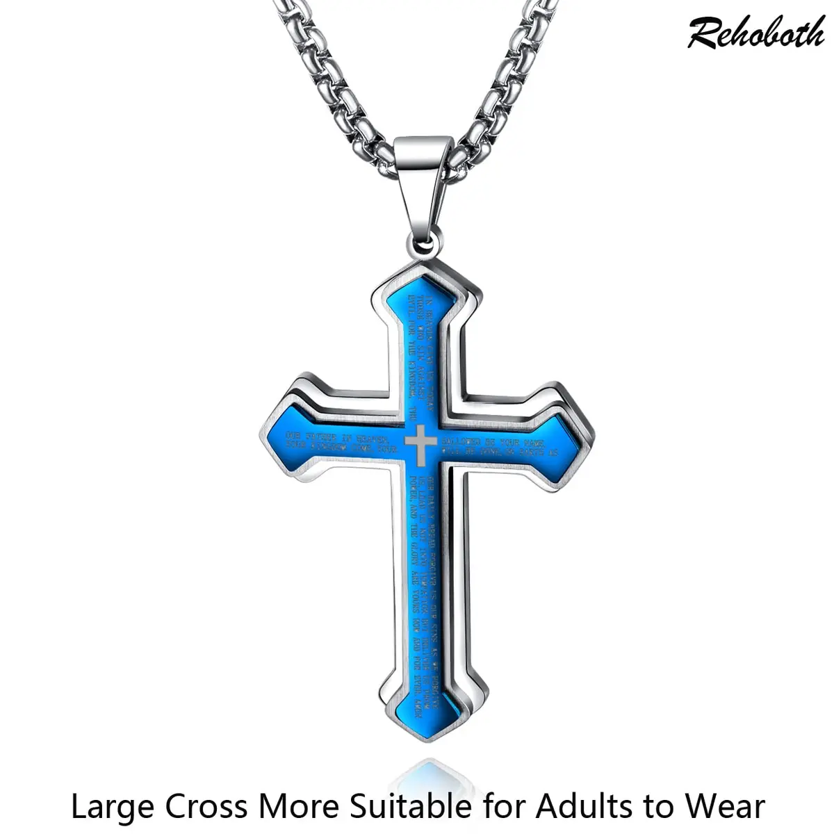 Rehoboth Men's Stainless Steel Nail Lord's Prayer Cross Pendant Necklace 3.0" x 1.6" | Big Pendant & Strong Chain - view 2