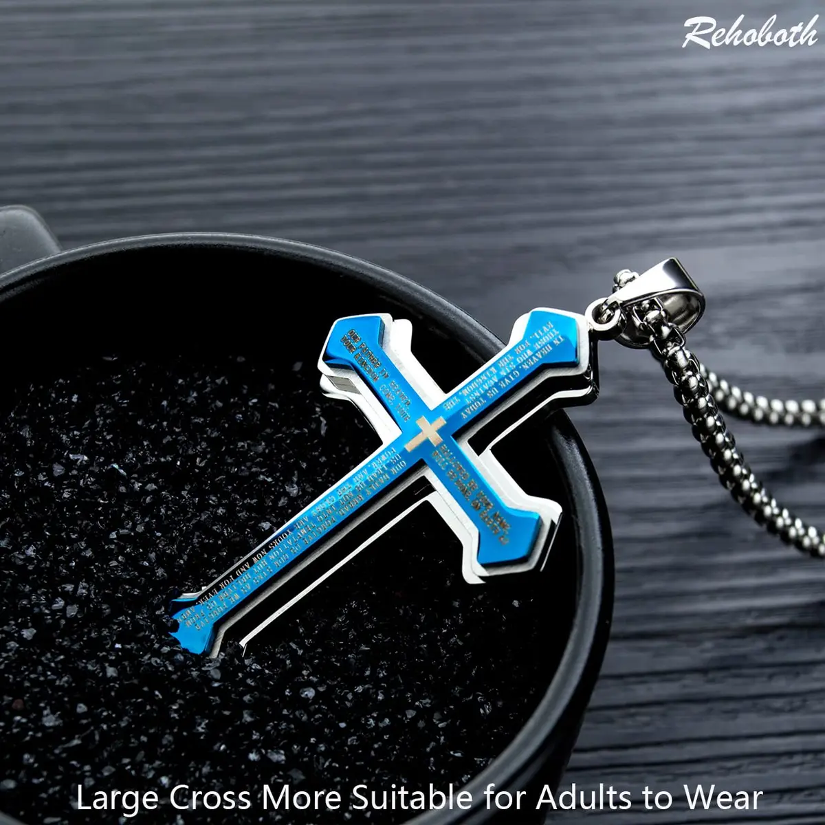 Rehoboth Men's Stainless Steel Nail Lord's Prayer Cross Pendant Necklace 3.0" x 1.6" | Big Pendant & Strong Chain - view 3
