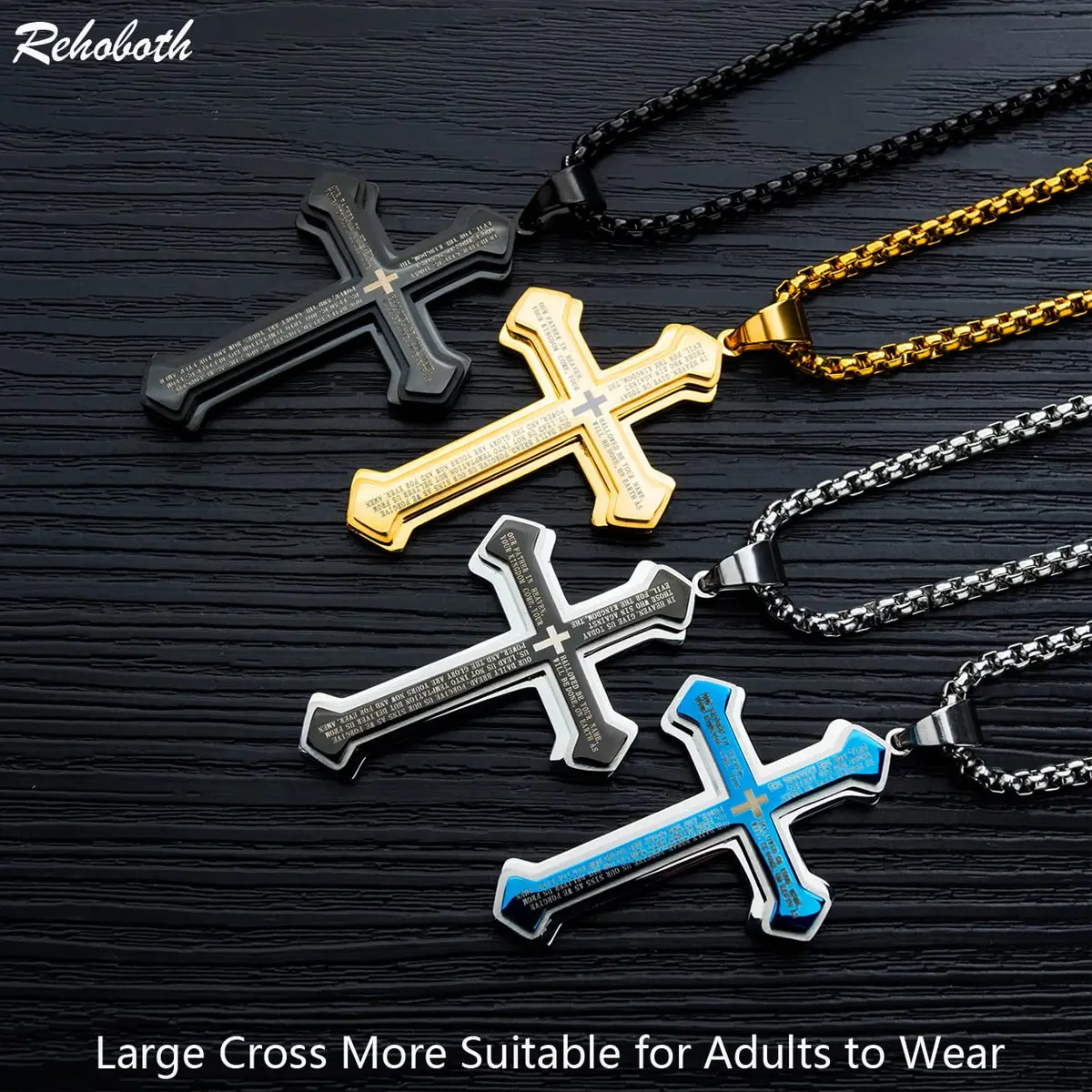 Rehoboth Men's Stainless Steel Nail Lord's Prayer Cross Pendant Necklace 3.0" x 1.6" | Big Pendant & Strong Chain - view 4