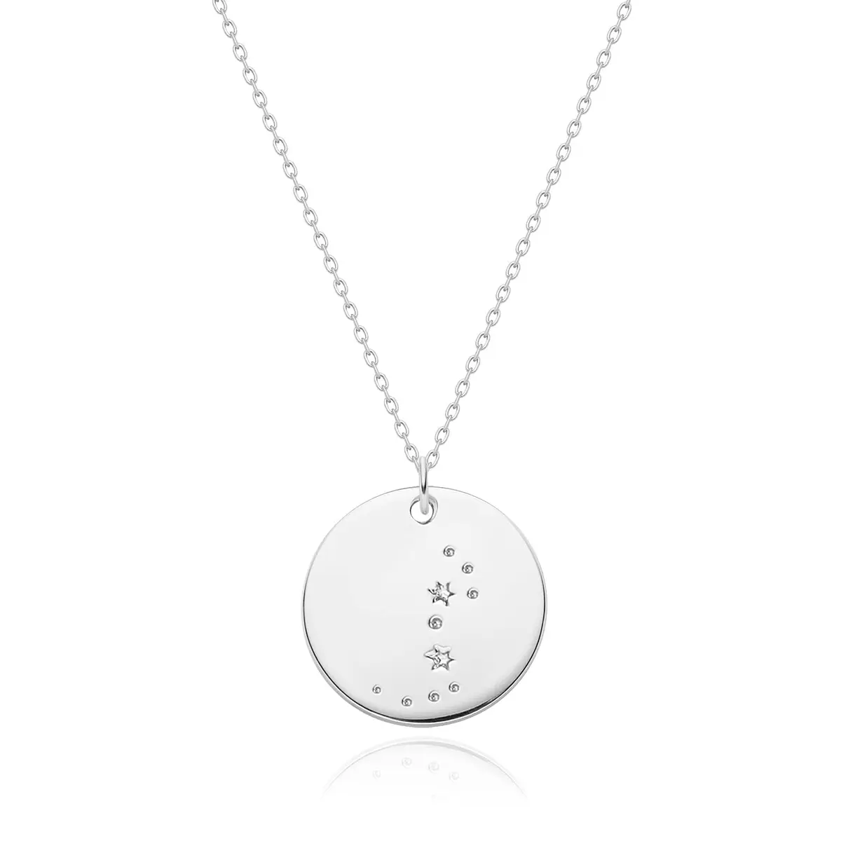 MEVECCO Scorpio Engraved Zodiac Disc Necklace for Women, Silver Tone | Adjustable 19-21 in, Silver Plated Brass - main product image