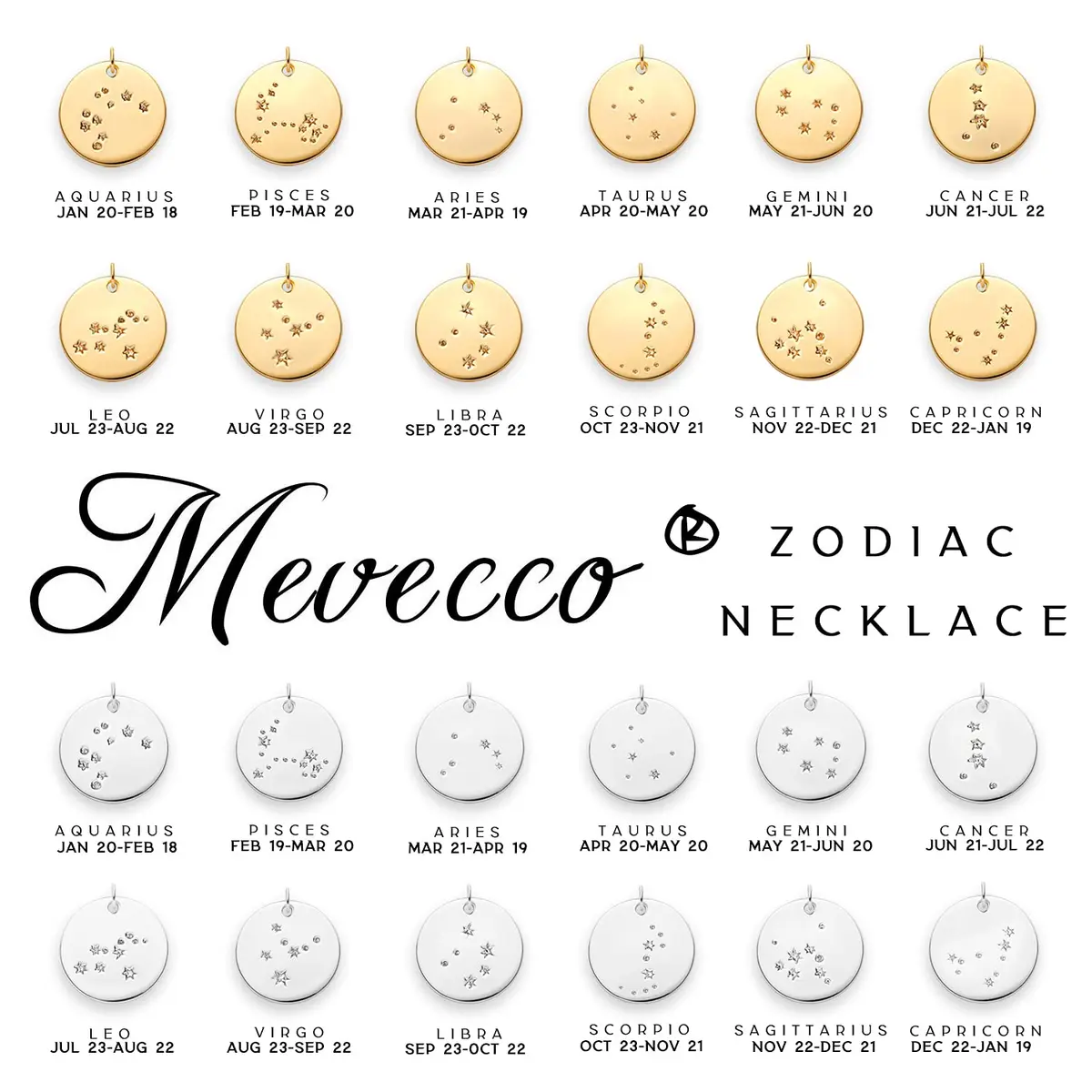 MEVECCO Scorpio Engraved Zodiac Disc Necklace for Women, Silver Tone | Adjustable 19-21 in, Silver Plated Brass - view 6