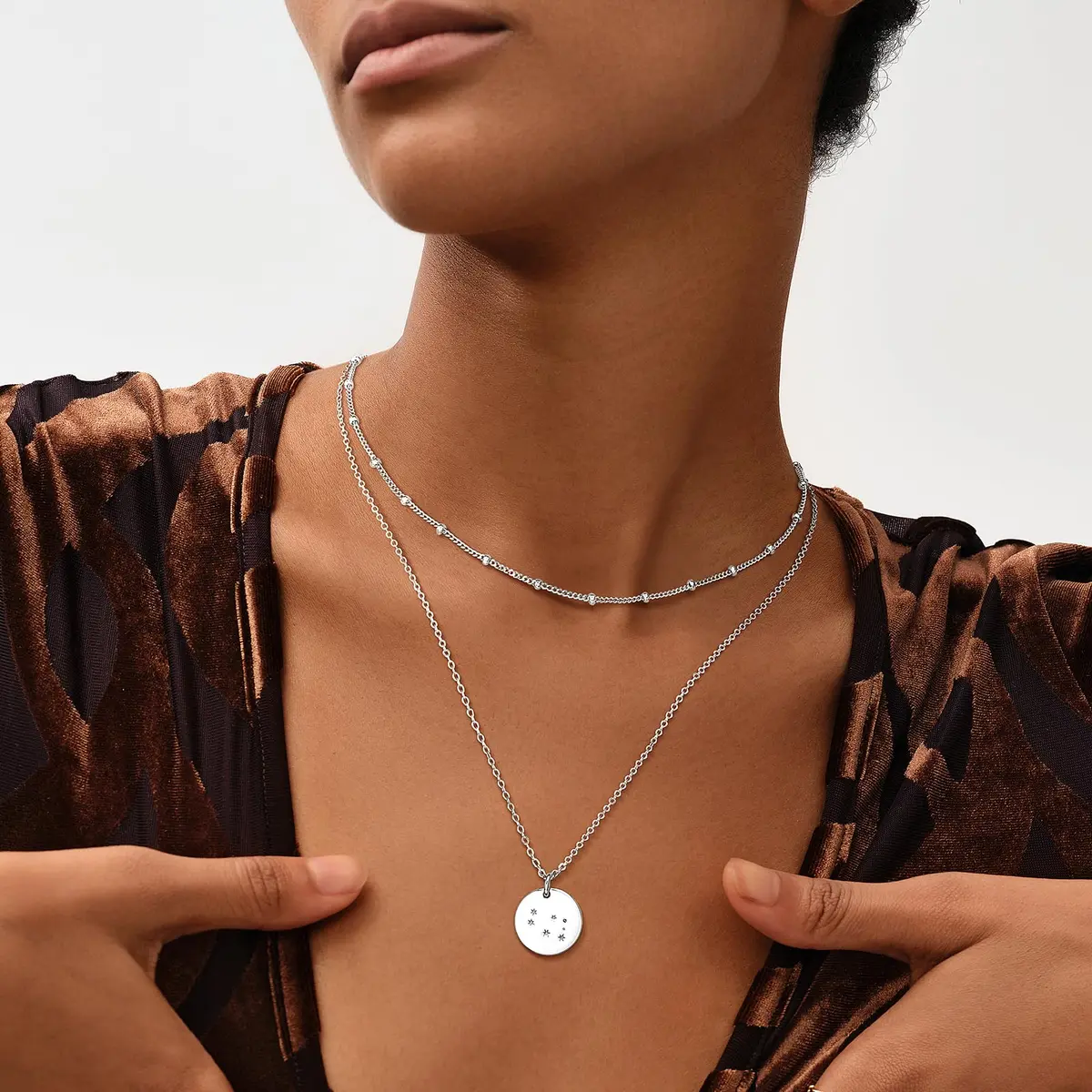 MEVECCO Scorpio Engraved Zodiac Disc Necklace for Women, Silver Tone | Adjustable 19-21 in, Silver Plated Brass - view 2