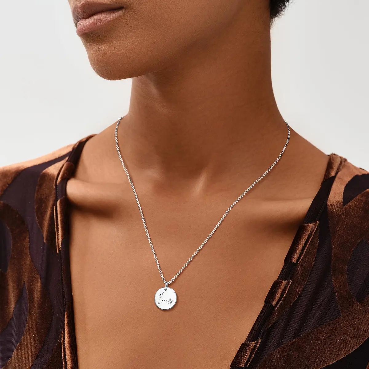 MEVECCO Scorpio Engraved Zodiac Disc Necklace for Women, Silver Tone | Adjustable 19-21 in, Silver Plated Brass - view 3
