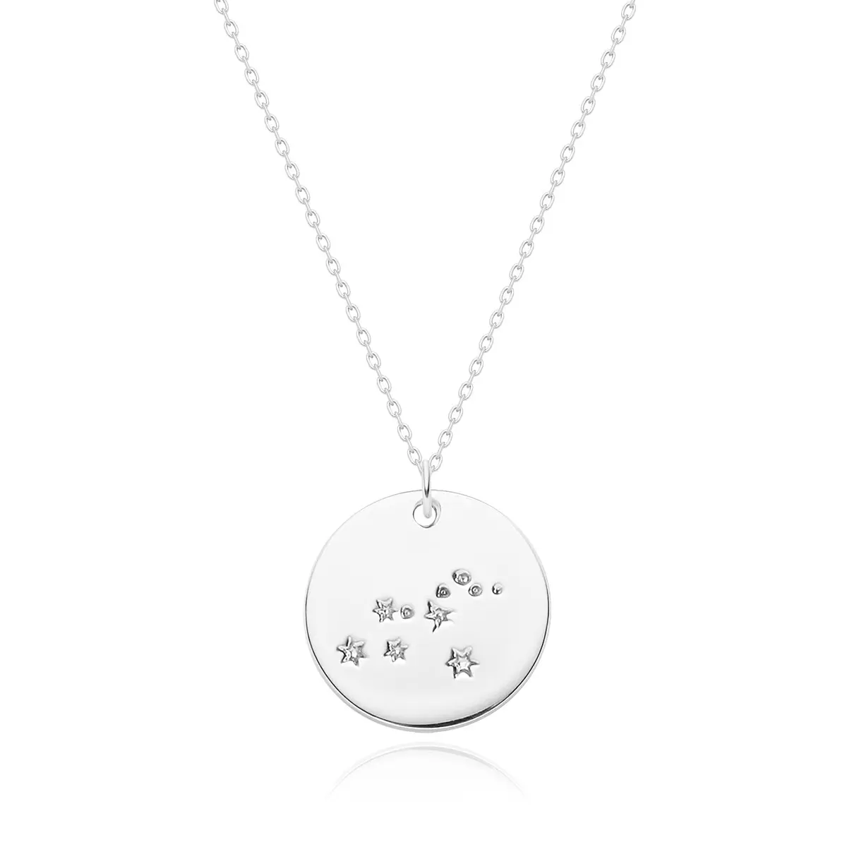 MEVECCO Leo Engraved Zodiac Disc Necklace for Women, Silver Tone | Adjustable 19-21 inch chain with celestial motif - main product image