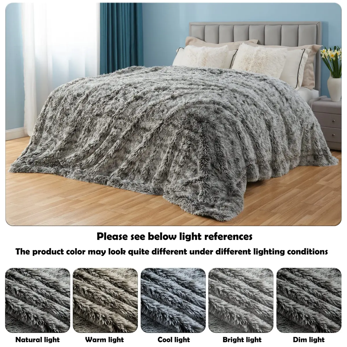 GONAAP Fuzzy Faux Fur Throw Blanket for Couch, Frosty Black, 50"x60" | Cozy & Elegant for All Seasons - view 5