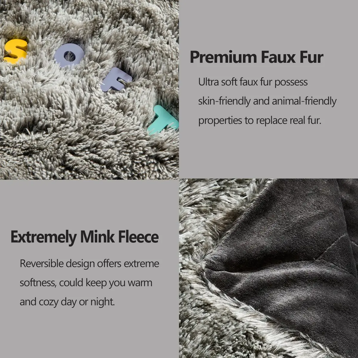 GONAAP Fuzzy Faux Fur Throw Blanket for Couch, Frosty Black, 50"x60" | Cozy & Elegant for All Seasons - view 6