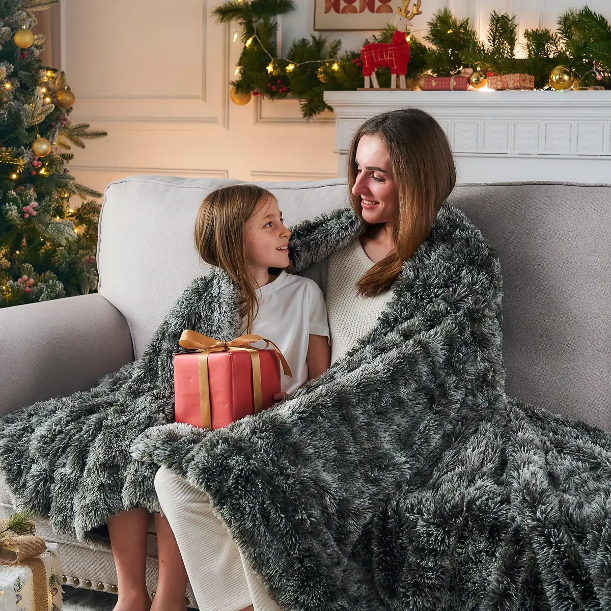GONAAP Fuzzy Faux Fur Throw Blanket for Couch, Frosty Black, 50"x60" | Cozy & Elegant for All Seasons - view 2