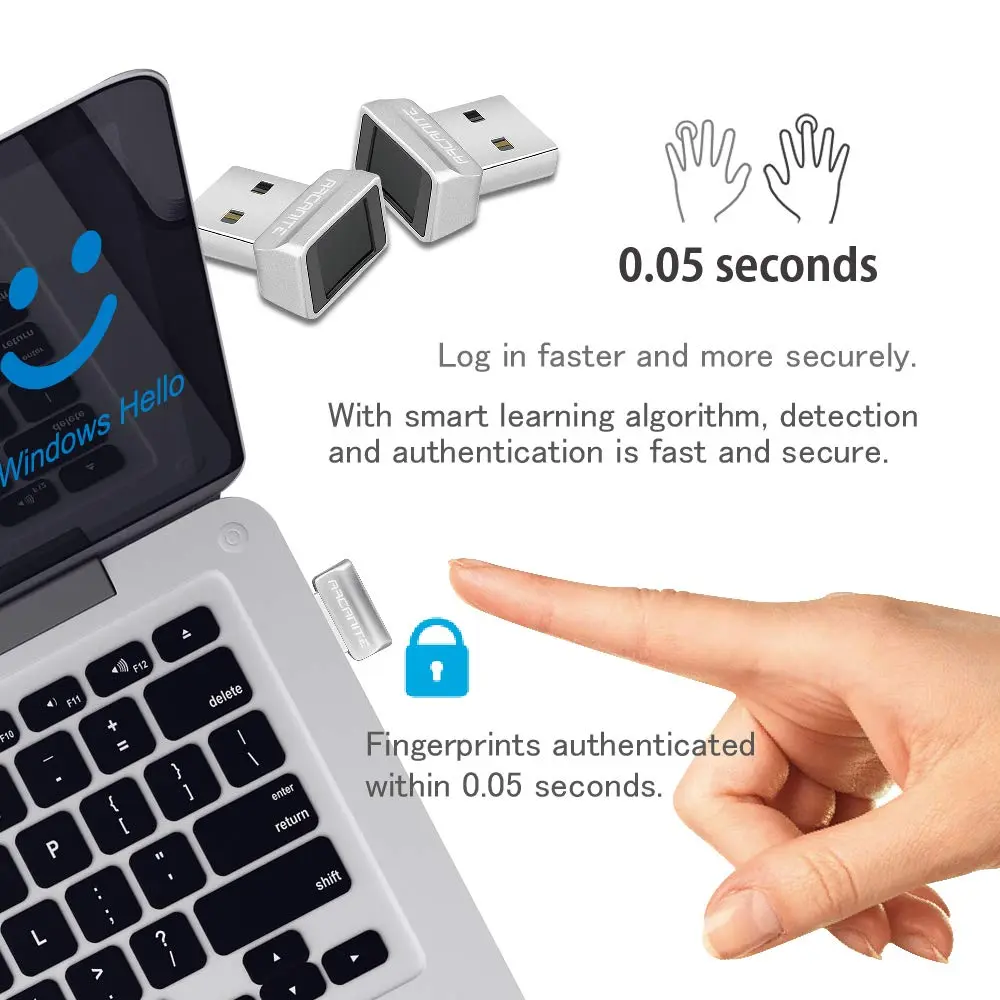 ARCANITE USB Fingerprint Reader for Windows 10 Hello, 0.05s 360-Degree Sensor Security Device, AKFSD-07 - view 5