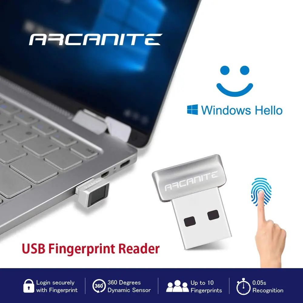 ARCANITE USB Fingerprint Reader for Windows 10 Hello, 0.05s 360-Degree Sensor Security Device, AKFSD-07 - view 6