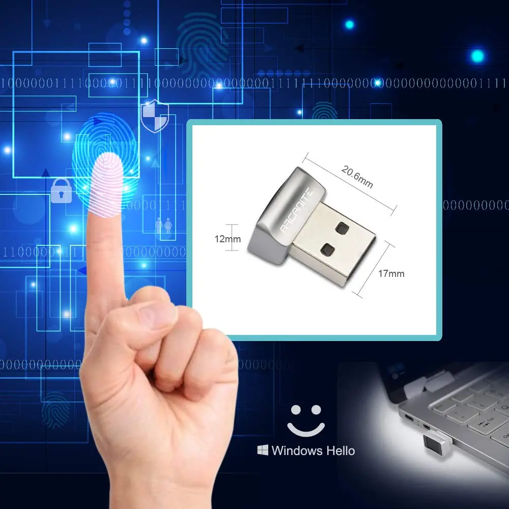 ARCANITE USB Fingerprint Reader for Windows 10 Hello, 0.05s 360-Degree Sensor Security Device, AKFSD-07 - view 7