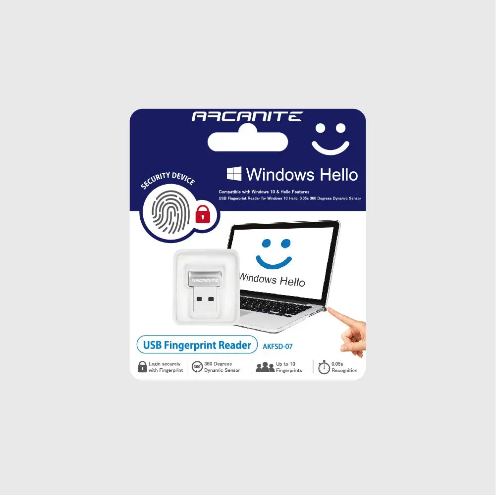 ARCANITE USB Fingerprint Reader for Windows 10 Hello, 0.05s 360-Degree Sensor Security Device, AKFSD-07 - view 8