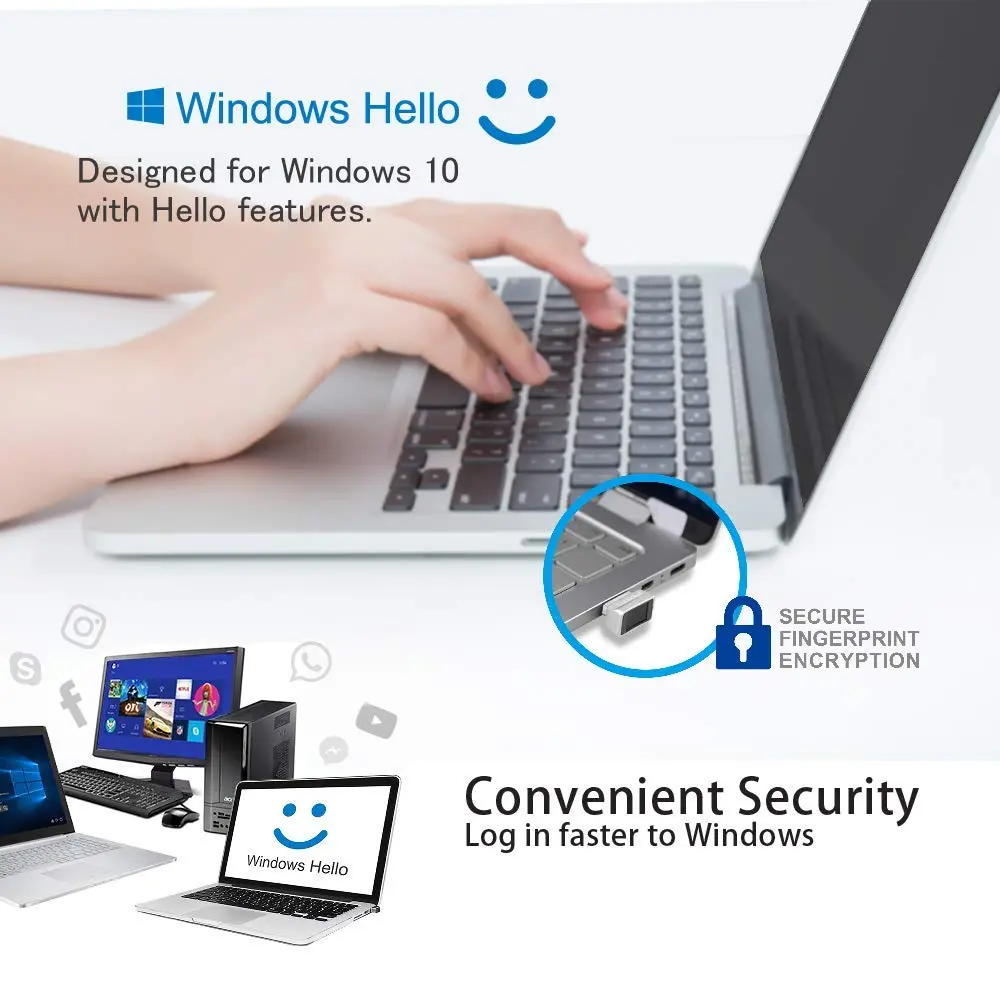 ARCANITE USB Fingerprint Reader for Windows 10 Hello, 0.05s 360-Degree Sensor Security Device, AKFSD-07 - view 2