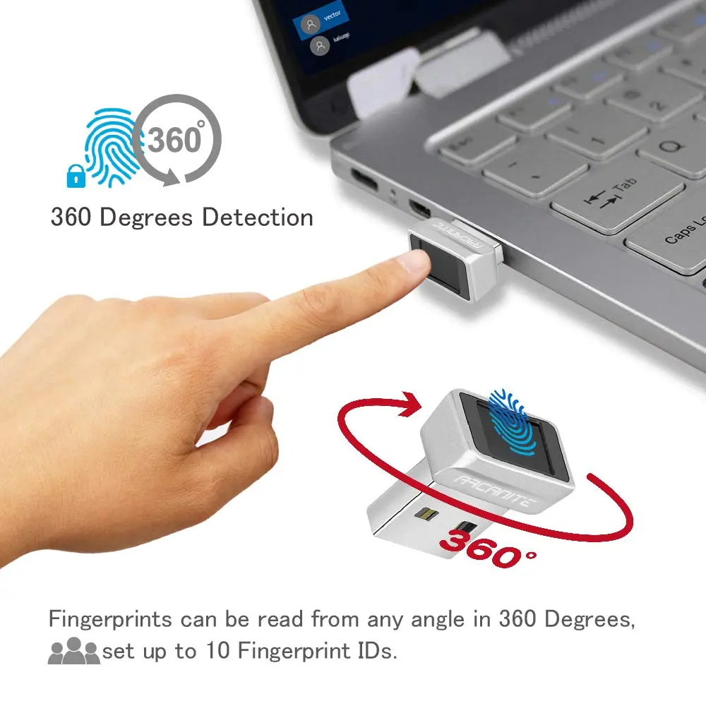 ARCANITE USB Fingerprint Reader for Windows 10 Hello, 0.05s 360-Degree Sensor Security Device, AKFSD-07 - view 4