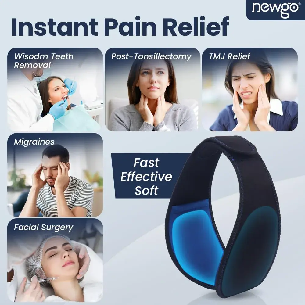 NEWGO Wisdom Teeth Ice Pack Head Wrap with 4 Gel Packs | Adjustable Black Pain Relief - view 6
