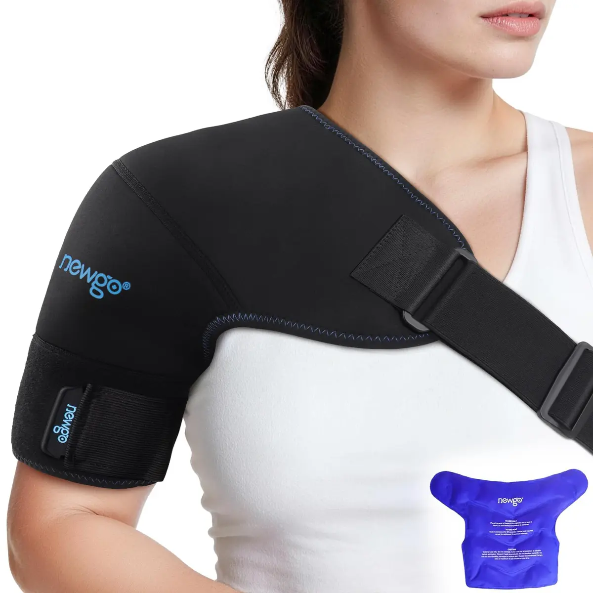NEWGO Shoulder Ice Pack Wrap with Compression for Both Shoulders, 640g (1.4 lb) | Rotator Cuff Recovery & Post-Surgery Pain Relief - main product image
