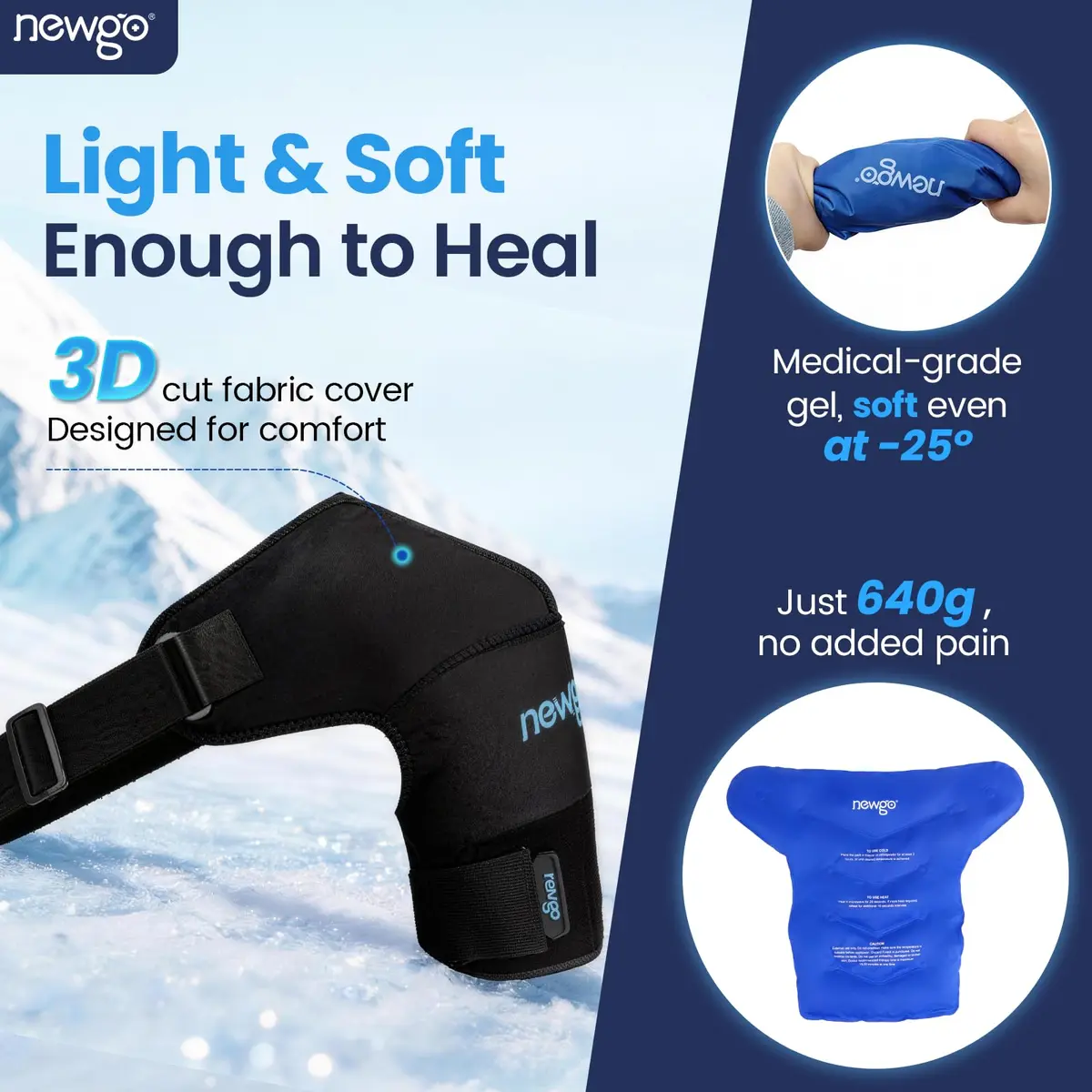NEWGO Shoulder Ice Pack Wrap with Compression for Both Shoulders, 640g (1.4 lb) | Rotator Cuff Recovery & Post-Surgery Pain Relief - view 5