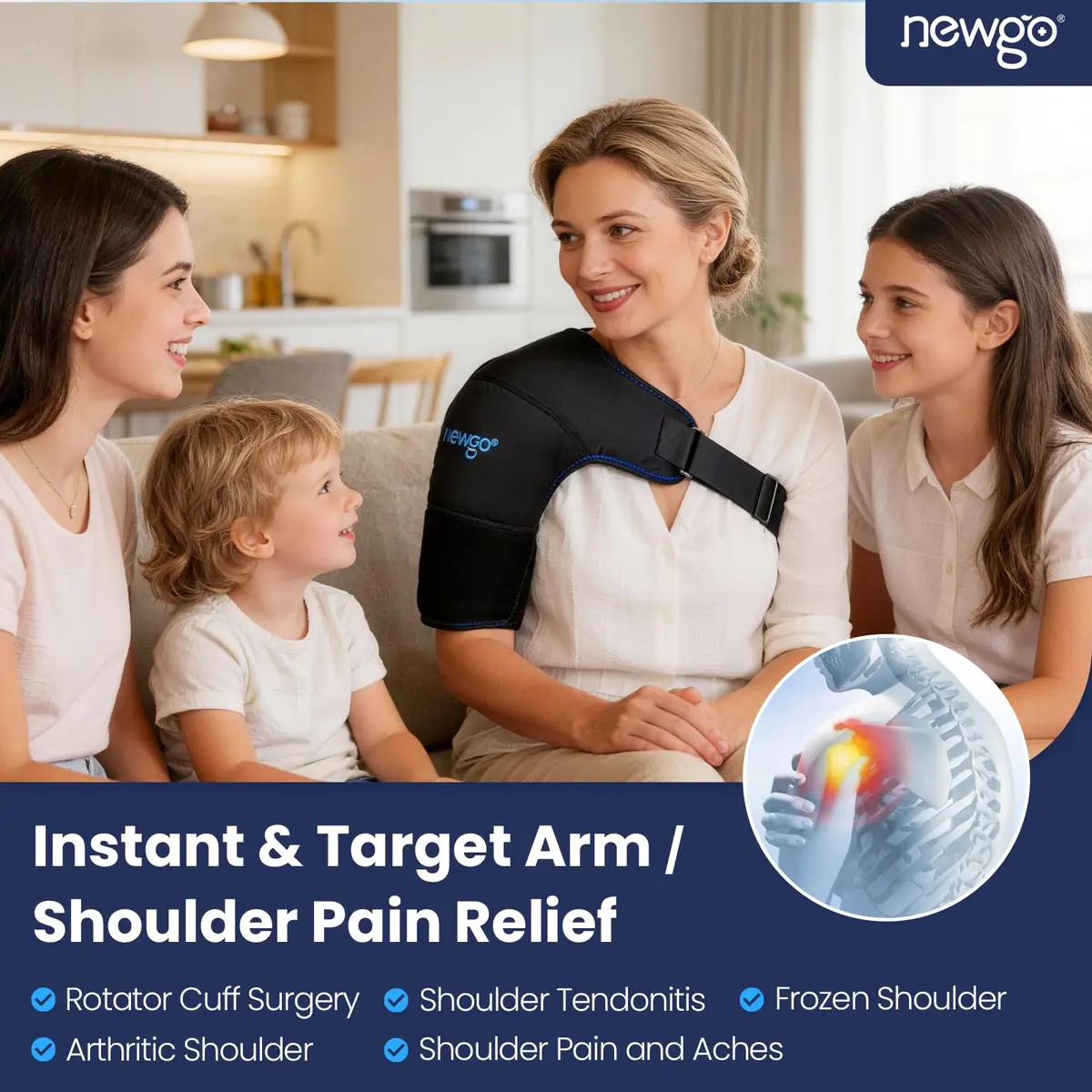 NEWGO Shoulder Ice Pack Wrap with Compression for Both Shoulders, 640g (1.4 lb) | Rotator Cuff Recovery & Post-Surgery Pain Relief - view 6