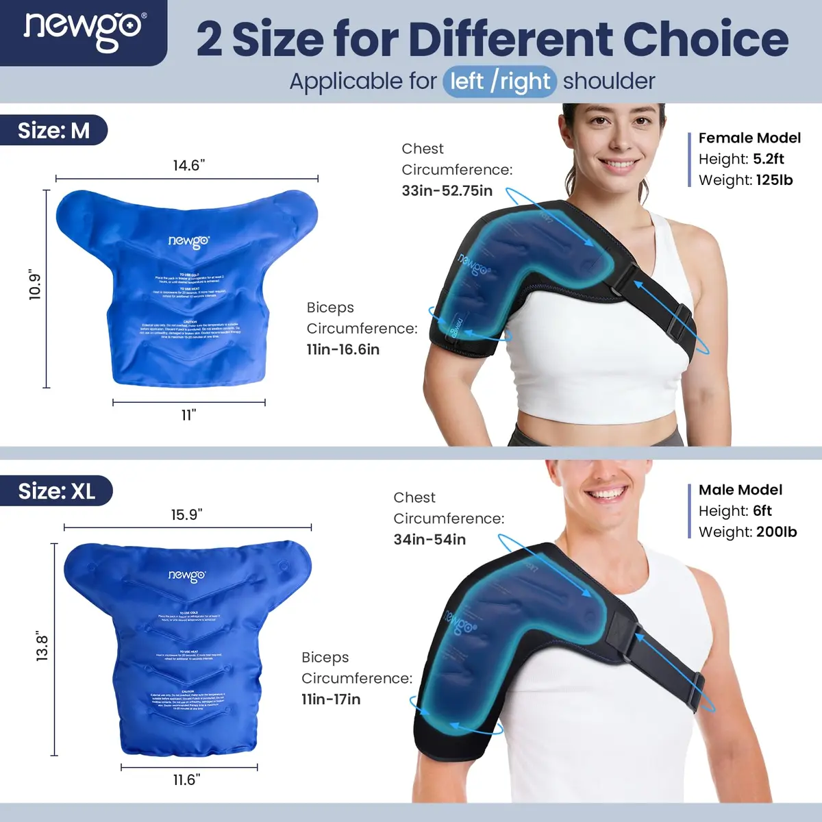 NEWGO Shoulder Ice Pack Wrap with Compression for Both Shoulders, 640g (1.4 lb) | Rotator Cuff Recovery & Post-Surgery Pain Relief - view 2