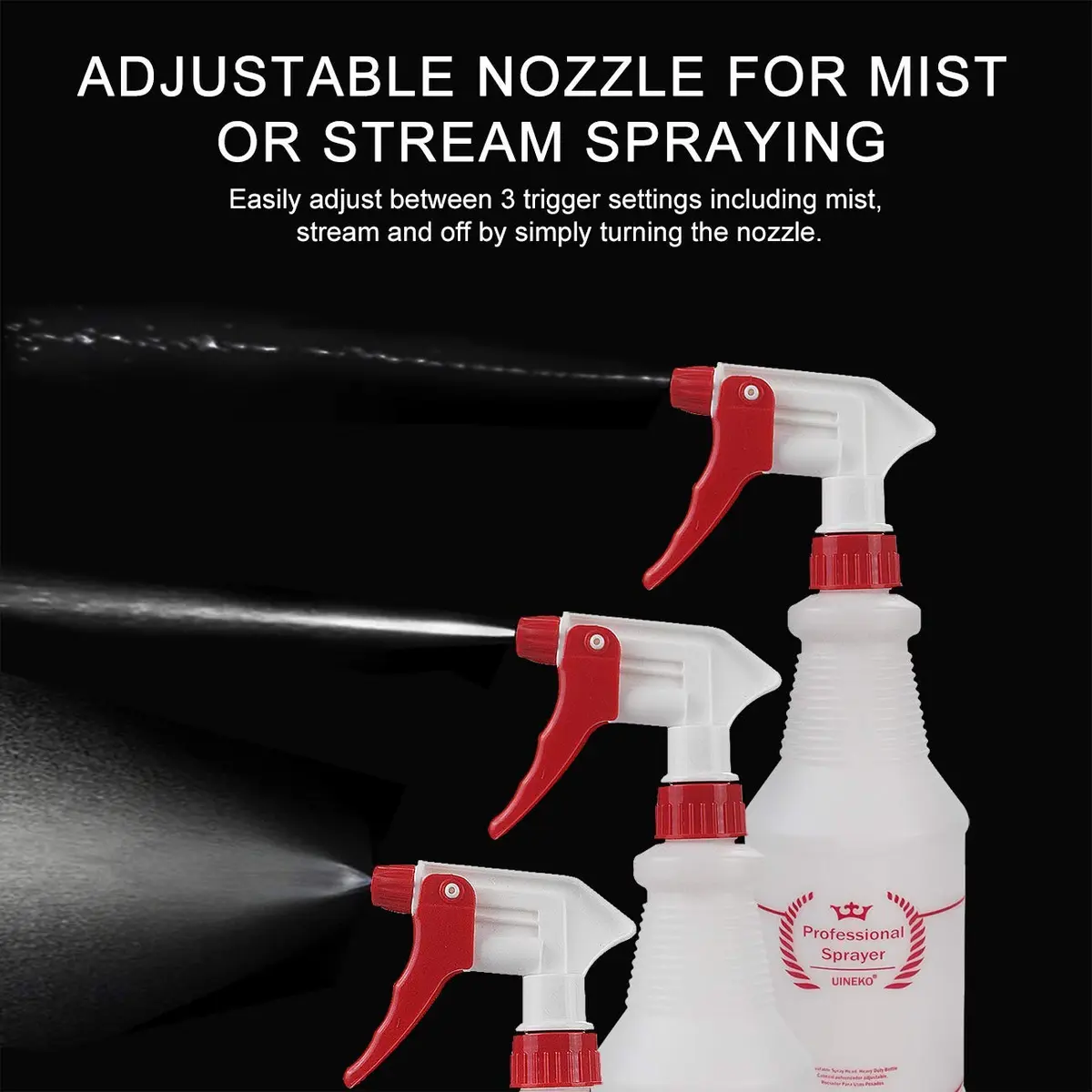 Uineko Plastic Spray Bottles 2 Pack, 32 Oz | Heavy Duty, Leak-Proof, Adjustable Nozzle - view 3