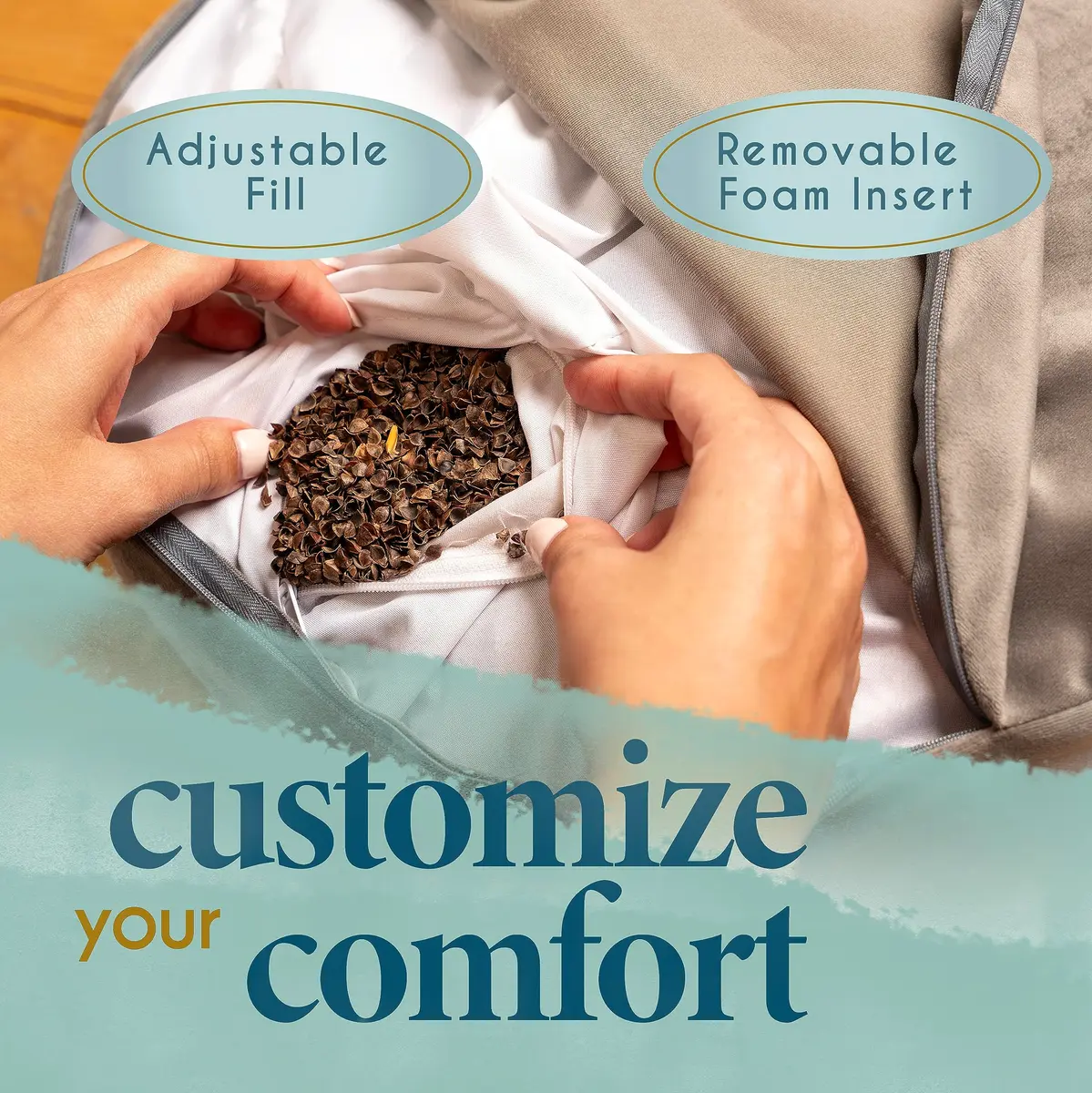 Florensi Meditation Cushion Grey Velvet Buckwheat Round Yoga Floor Seat | Supportive & Stylish (70-120 chars) - view 5