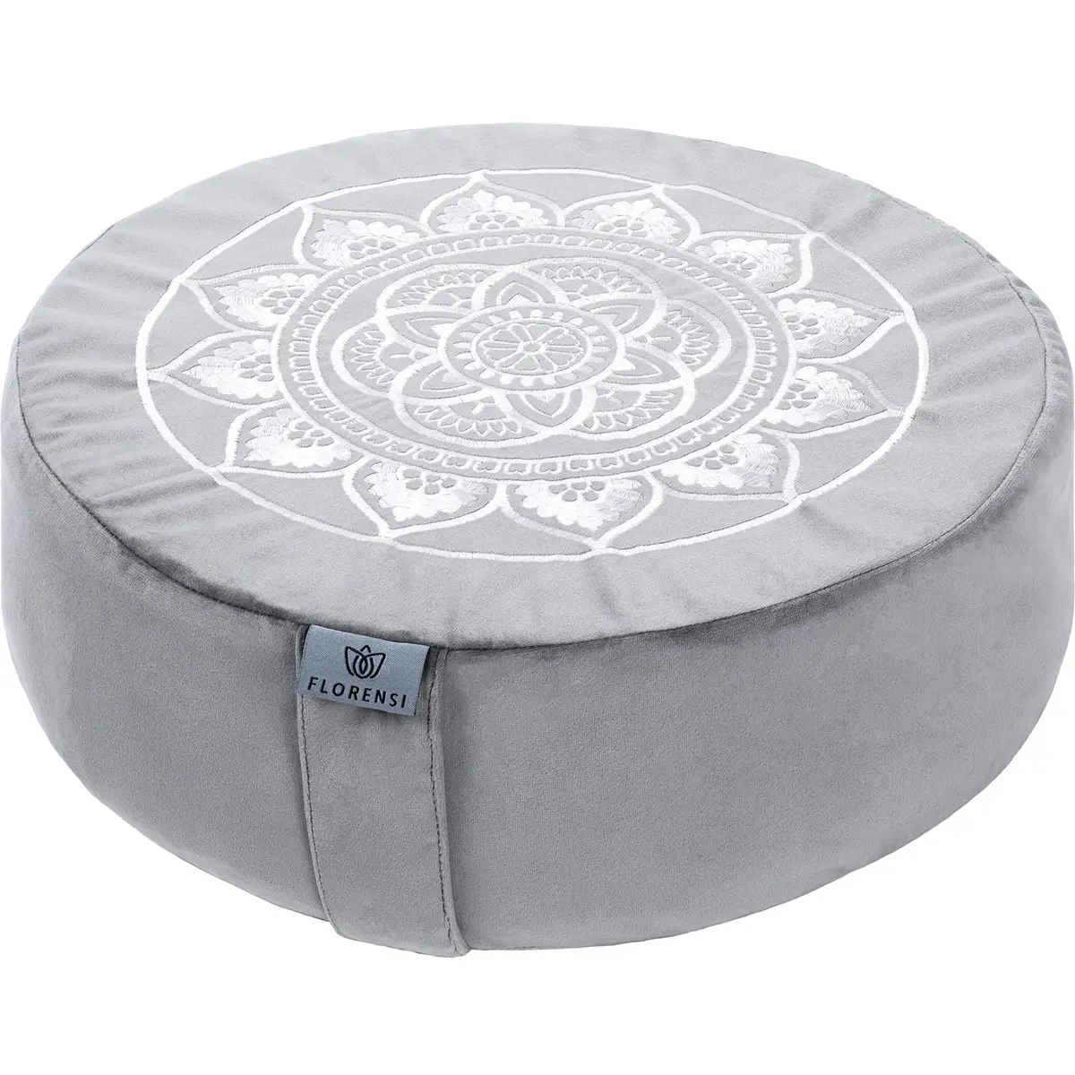 Florensi Meditation Cushion Grey Velvet Buckwheat Round Yoga Floor Seat | Supportive & Stylish (70-120 chars) - main product image