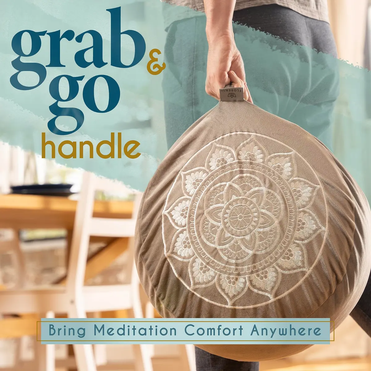 Florensi Meditation Cushion Grey Velvet Buckwheat Round Yoga Floor Seat | Supportive & Stylish (70-120 chars) - view 9
