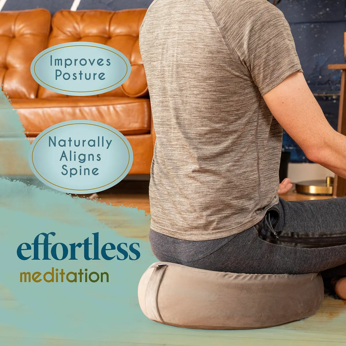 Florensi Meditation Cushion Grey Velvet Buckwheat Round Yoga Floor Seat | Supportive & Stylish (70-120 chars) - view 3