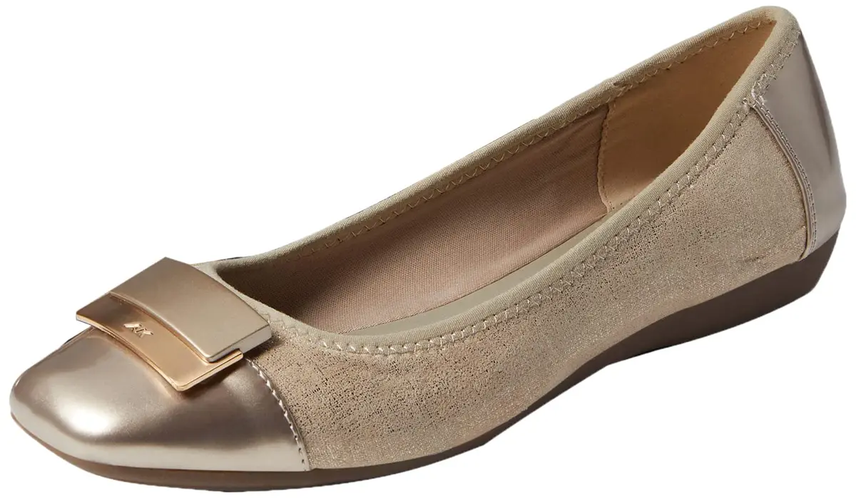 Anne Klein Women's UNA Slip-On Flats Light Taupe/Medium / 9.5 | Classic Casual Flat with Buckle - main product image
