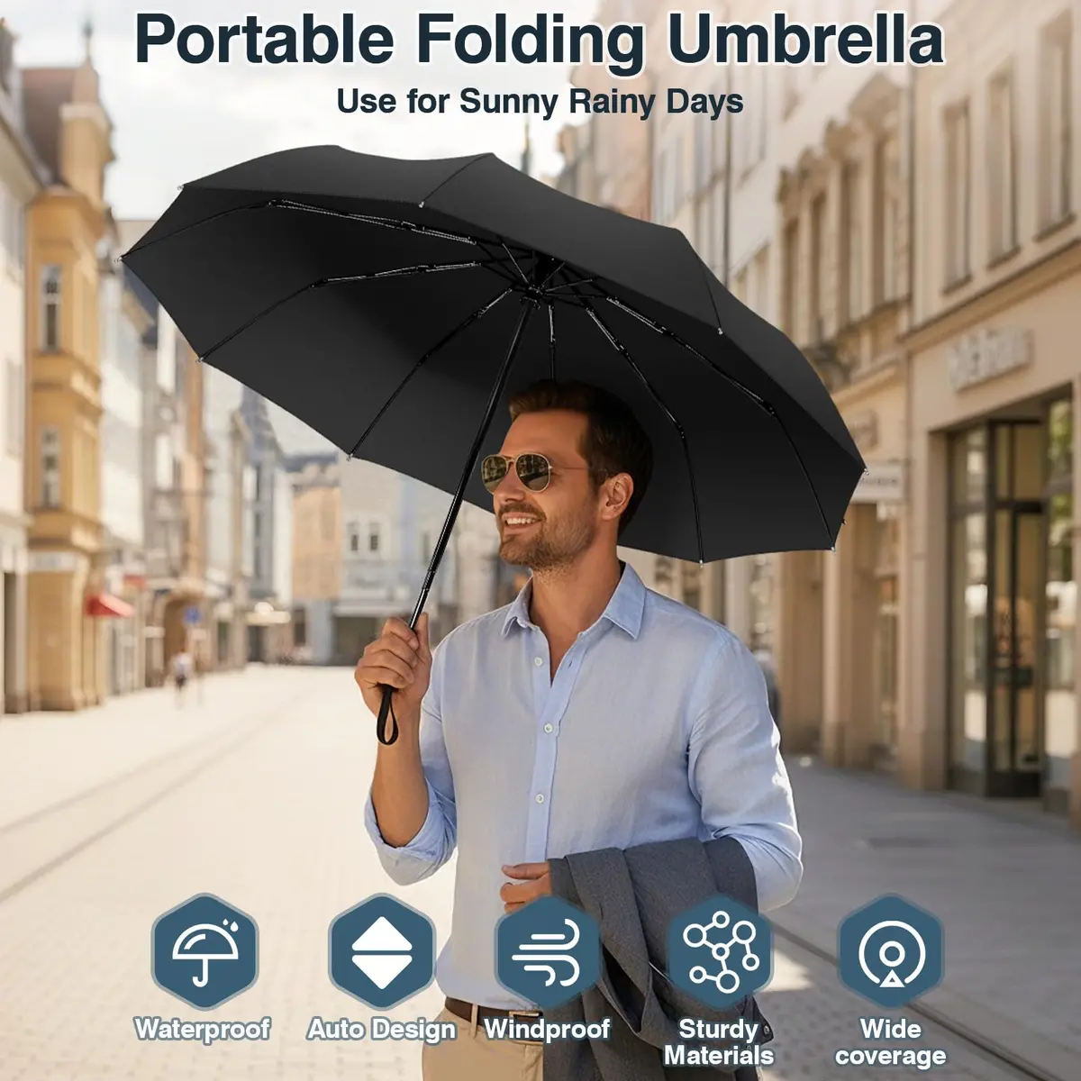 ZOMAKE Small Travel Umbrella Compact Windproof Automatic 45" | Lightweight Paraguas for Rain & Sun - view 4