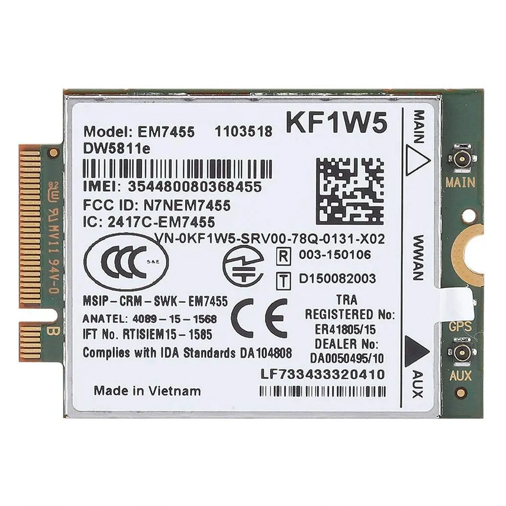 Zopsc Replacement 4G Module Card for Dell DW5811e PCIe M.2 LTE NGFF 42x30x2.3mm | Qualcomm EM7455 WWAN LTE Module - main product image