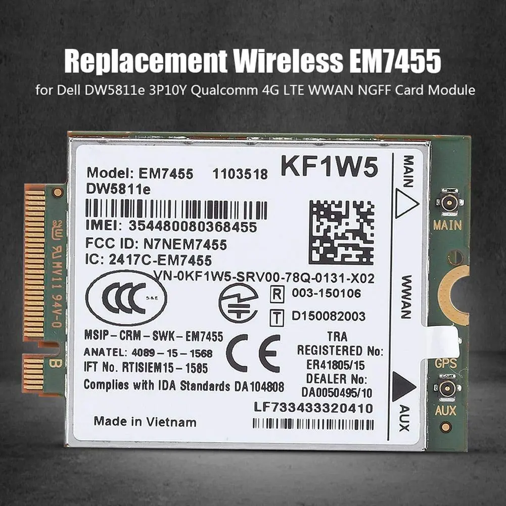 Zopsc Replacement 4G Module Card for Dell DW5811e PCIe M.2 LTE NGFF 42x30x2.3mm | Qualcomm EM7455 WWAN LTE Module - view 3