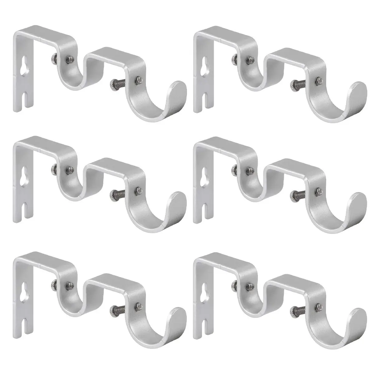 Anndason Heavy Duty Double Curtain Rod Brackets (Set of 6, Silver) 4.72'' & 2.05'' | Rust-Proof Iron Holders - main product image