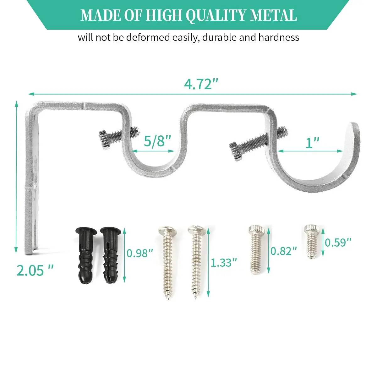 Anndason Heavy Duty Double Curtain Rod Brackets (Set of 6, Silver) 4.72'' & 2.05'' | Rust-Proof Iron Holders - view 3