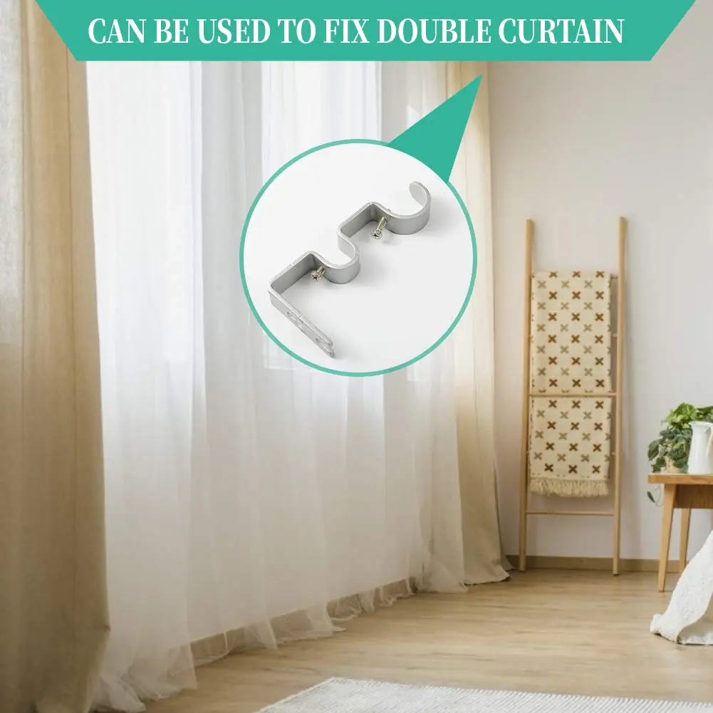 Anndason Heavy Duty Double Curtain Rod Brackets (Set of 6, Silver) 4.72'' & 2.05'' | Rust-Proof Iron Holders - view 4