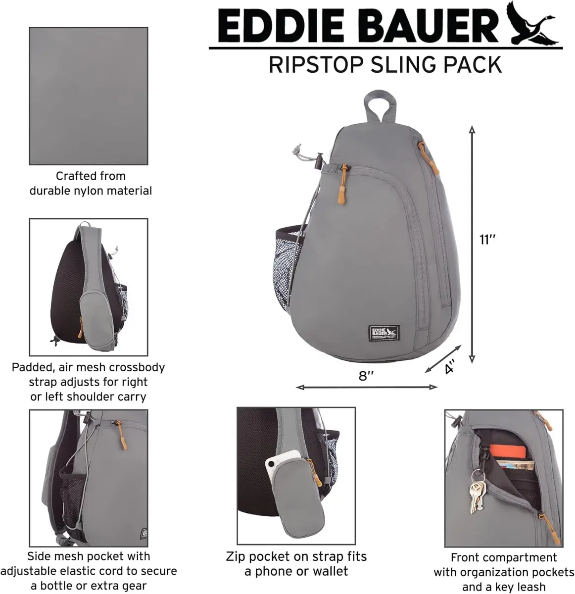 Eddie Bauer Ripstop Sling Bag 8L | Lightweight Durable Crossbody for Travel & Daily Use - view 3