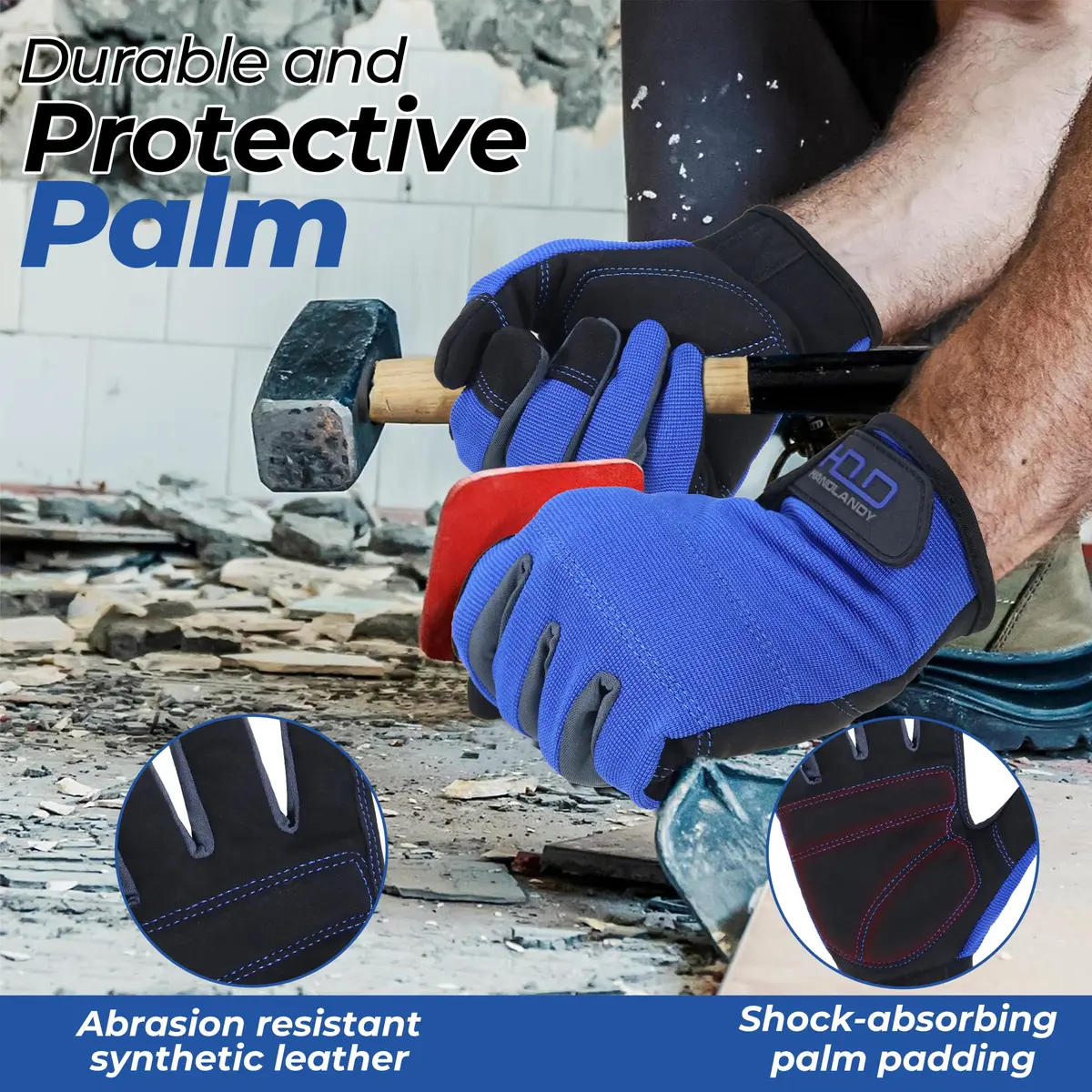 HANDLANDY Work Gloves for Men & Women, Utility Mechanic Touch Screen Gloves, Flexible Breathable Gardening Gloves (Large, 1 Pair) - view 2