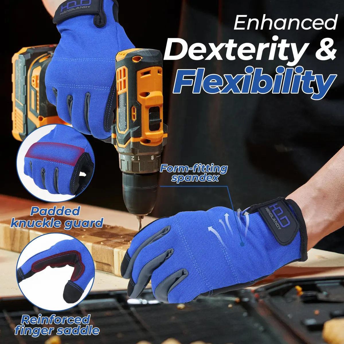 HANDLANDY Work Gloves for Men & Women, Utility Mechanic Touch Screen Gloves, Flexible Breathable Gardening Gloves (Large, 1 Pair) - view 3