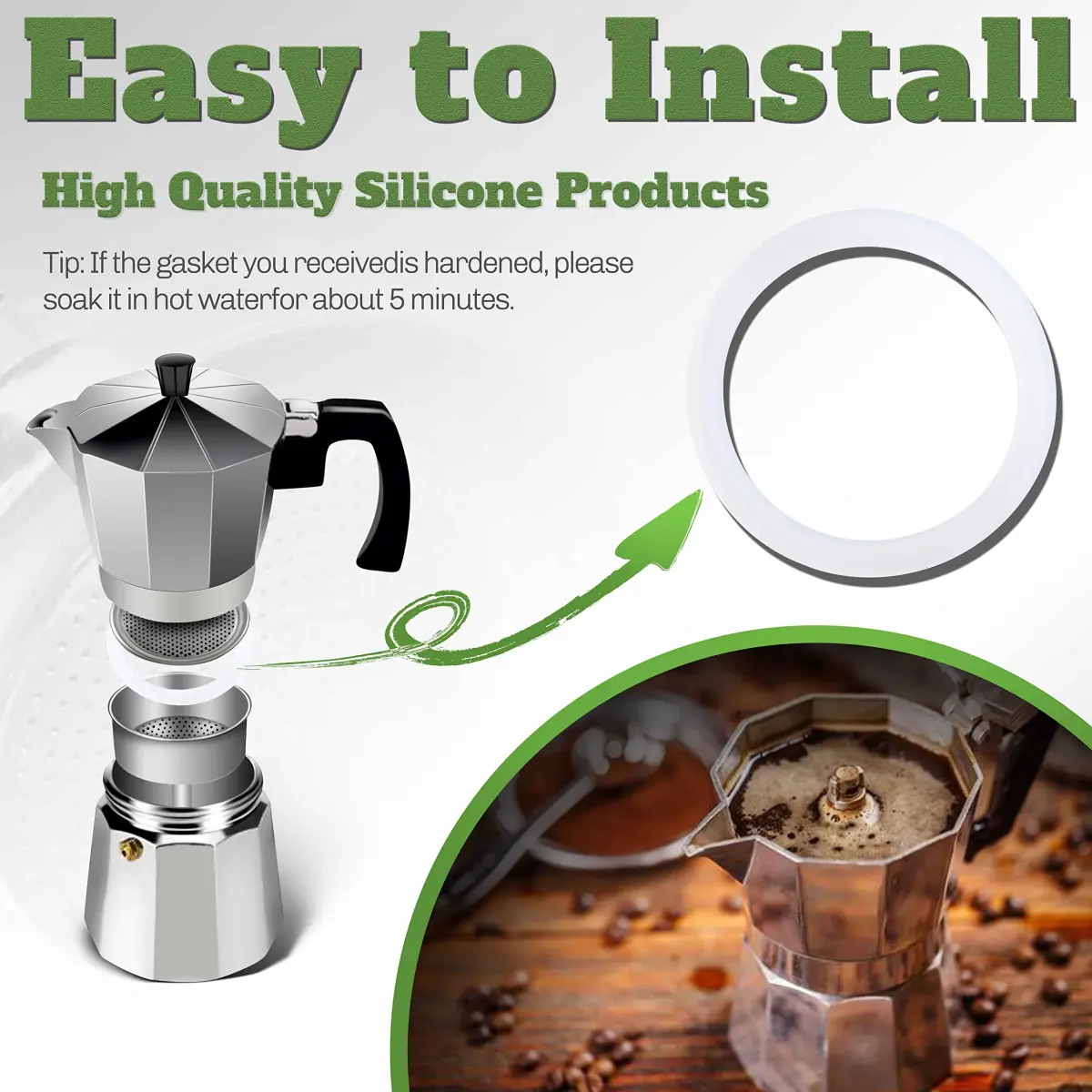 LitOrange 8 Pcs 6 Cups Replacement Food Grade Silicone Gasket | For Bialetti Moka Pots - view 3