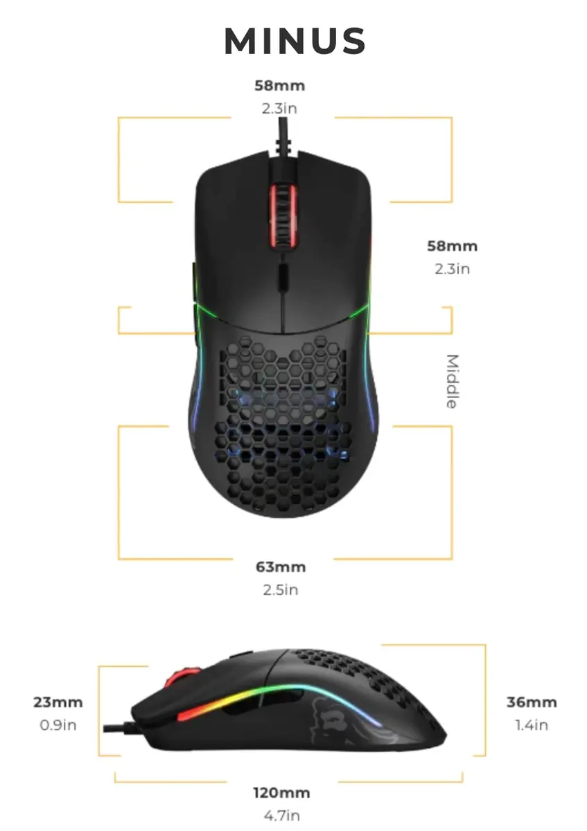 Glorious Model O- (Minus) Compact Wired Gaming Mouse 58g | Pixart 3360 Sensor, 6 Buttons, Ambidextrous - view 8