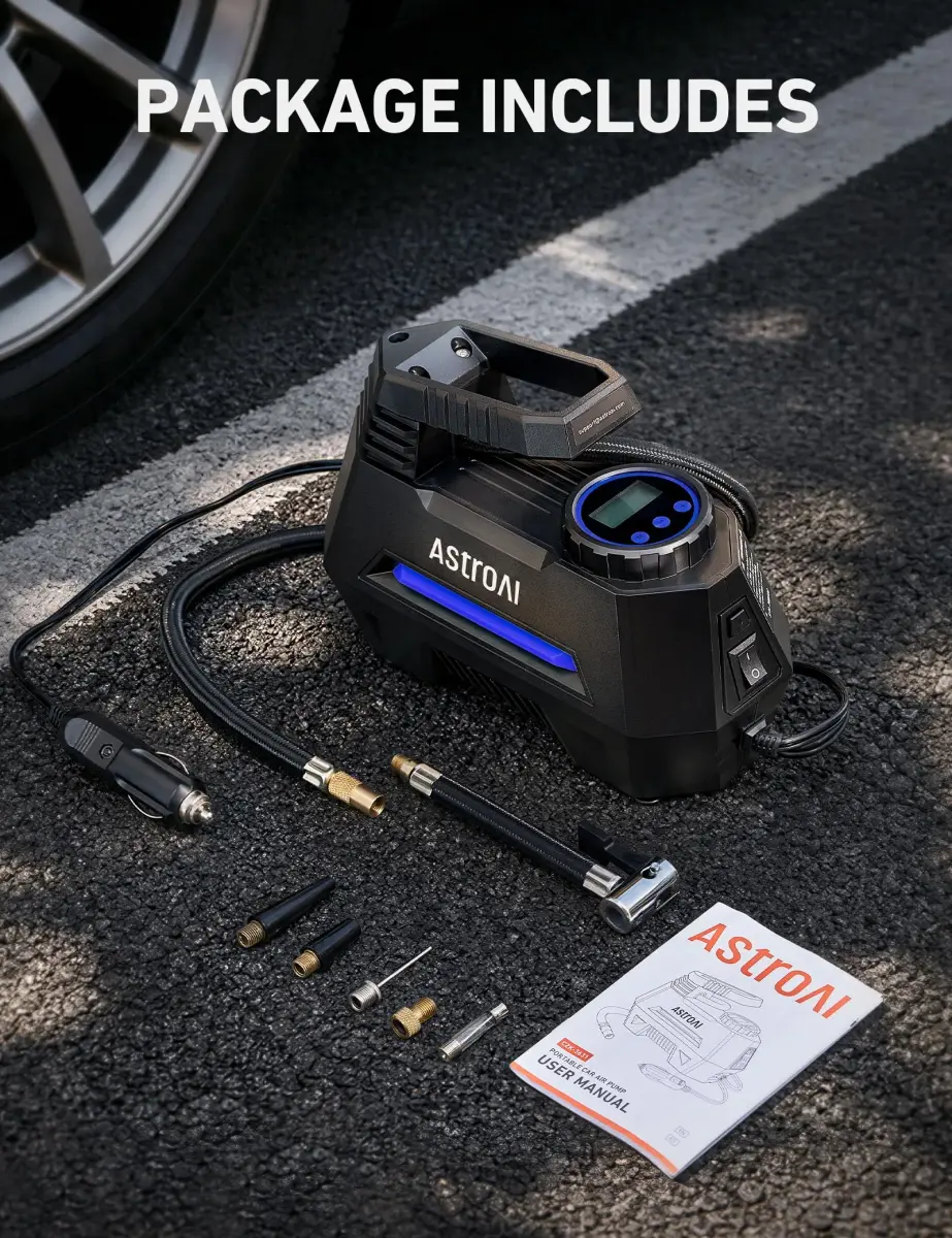 AstroAI AIRUN H Tire Inflator Portable Air Compressor 12V DC 35L/min | Fast Inflation for Car, Motorcycle, Bike Tires - view 8