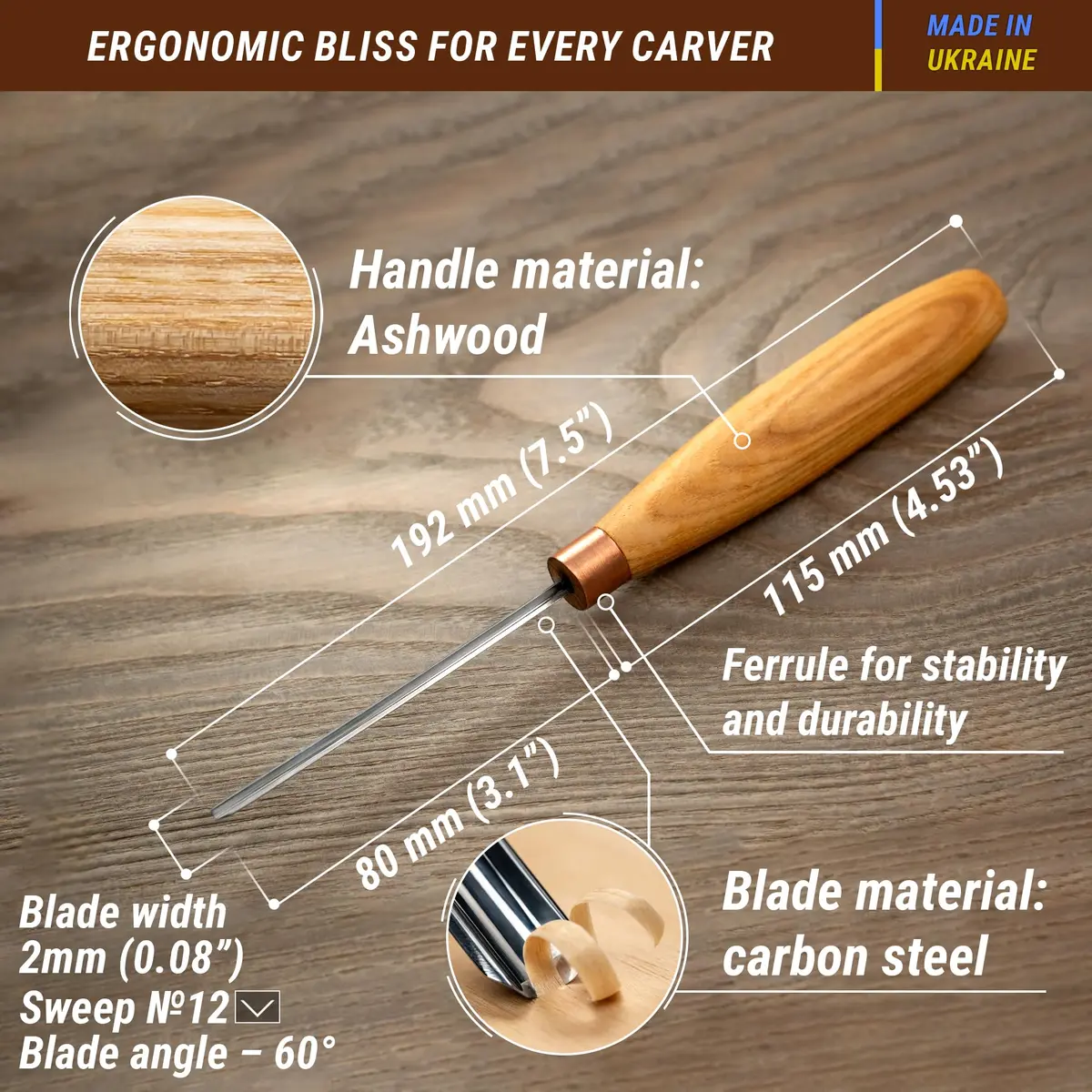 BeaverCraft Wood Carving Chisels V Gouge K12/02 | Fine Deep Line Hand Carving Tool - view 2