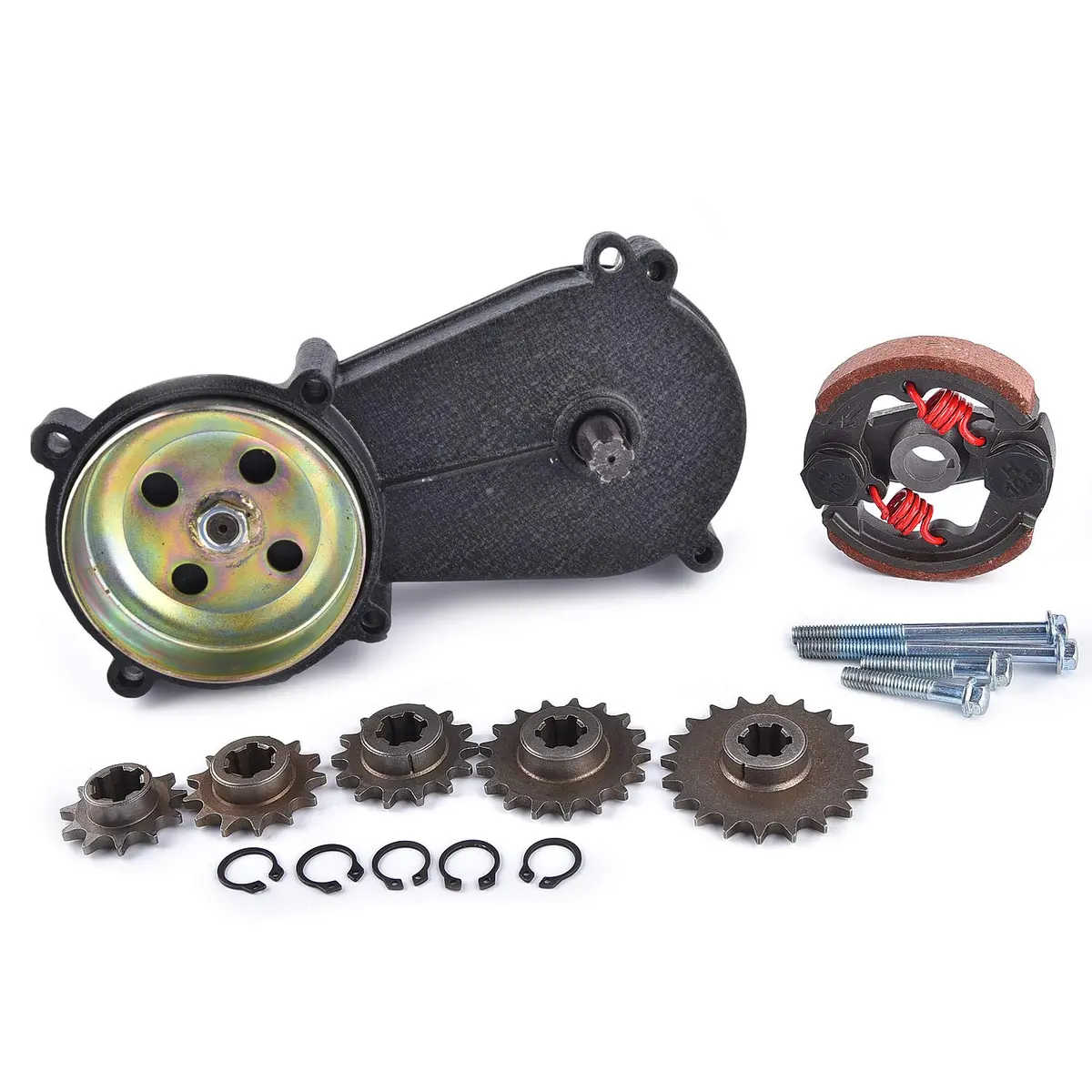 Qiufadong Transmission Gear Reduction Box Clutch with T8F Sprockets | 47cc 49cc 2-Stroke Mini Bike Part - main product image