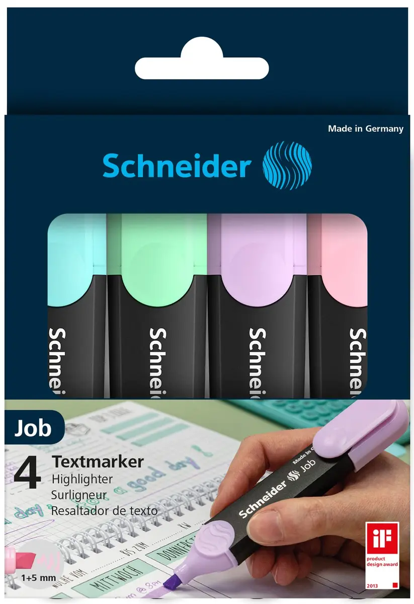Schneider Pastel Job Highlighter Marker 4 Pack (12.7cm) | Chisel Tip, Turquoise, Mint, Lavender, Light Pink - view 7
