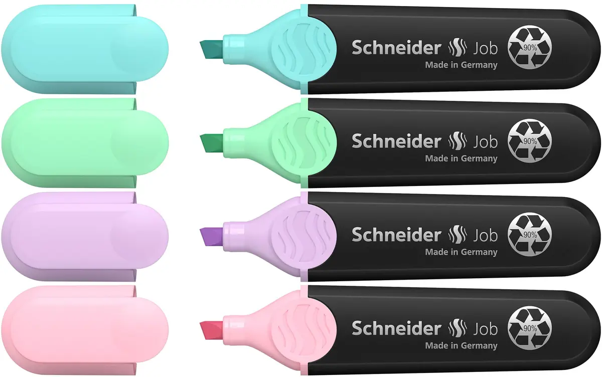 Schneider Pastel Job Highlighter Marker 4 Pack (12.7cm) | Chisel Tip, Turquoise, Mint, Lavender, Light Pink - main product image