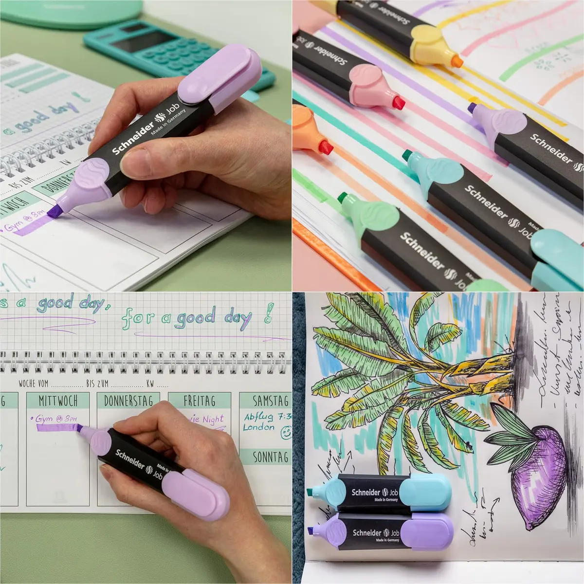 Schneider Pastel Job Highlighter Marker 4 Pack (12.7cm) | Chisel Tip, Turquoise, Mint, Lavender, Light Pink - view 3