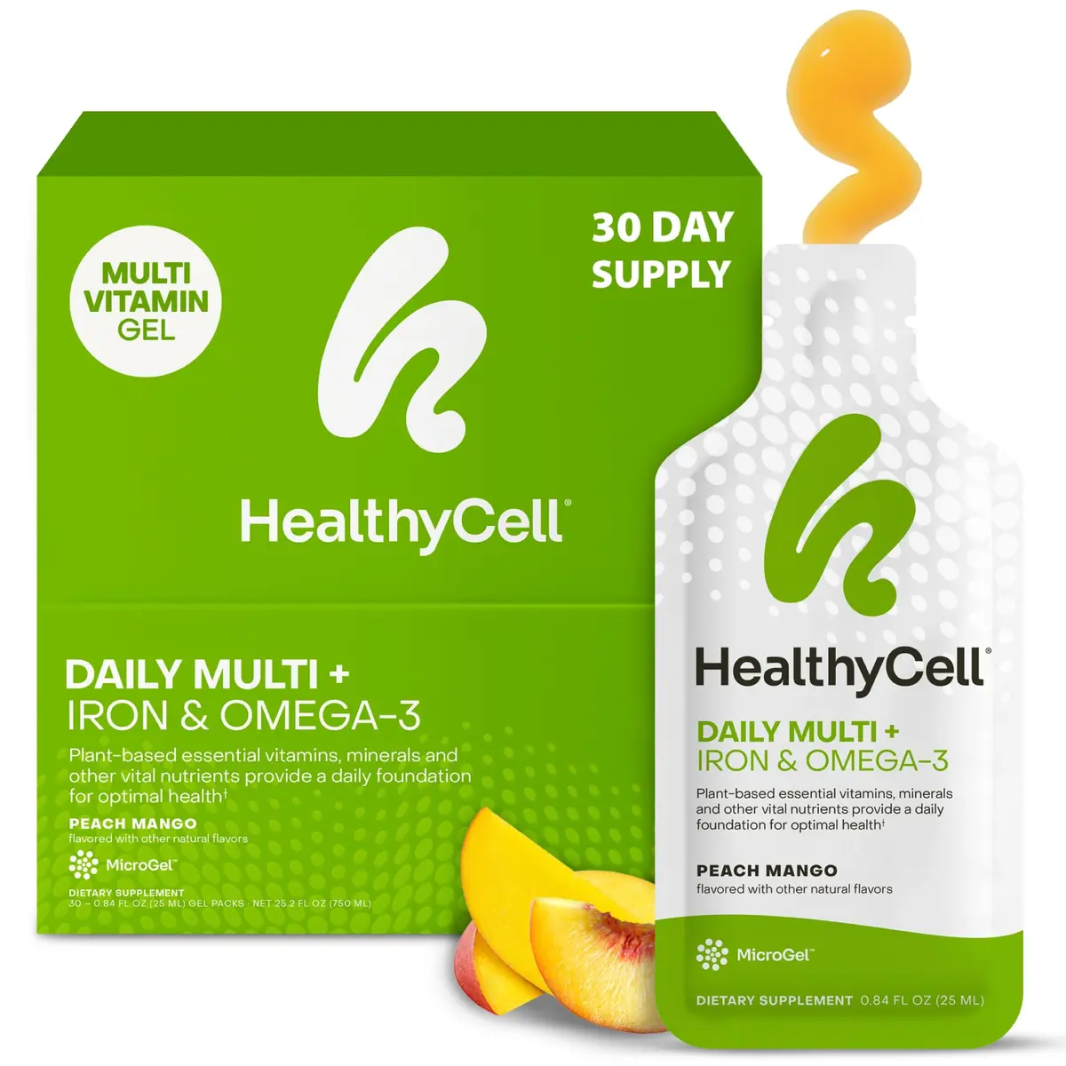 HealthyCell Vegan Daily Multivitamin with Iron & Omega-3 Liquid Supplement | Complete Plant-Based Nutrition for Overall Vitality - main product image