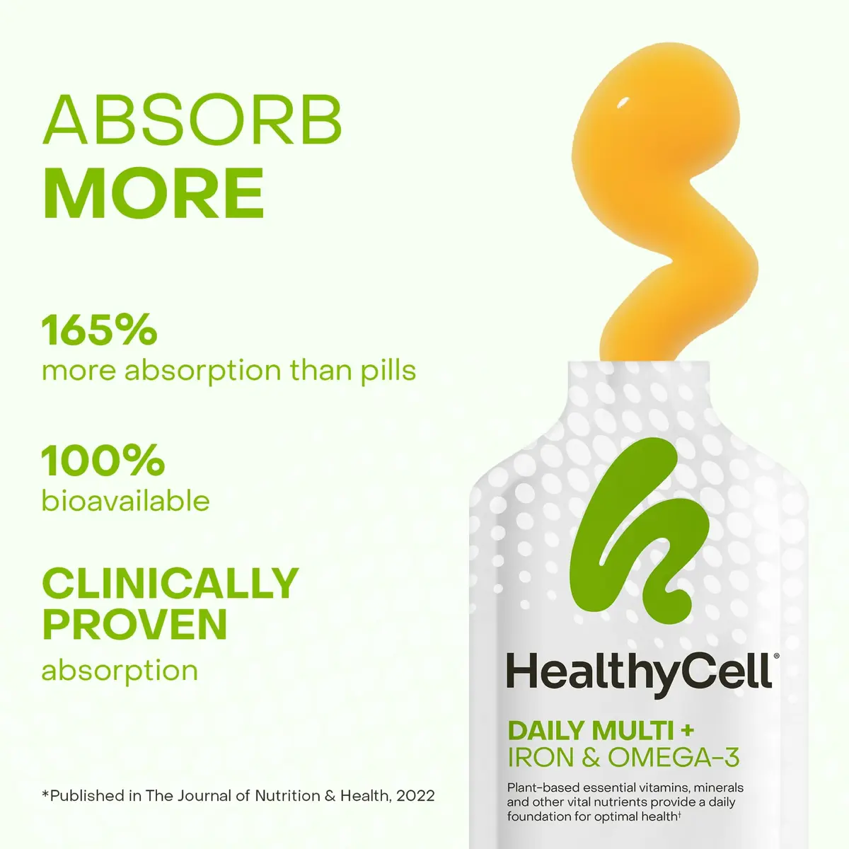 HealthyCell Vegan Daily Multivitamin with Iron & Omega-3 Liquid Supplement | Complete Plant-Based Nutrition for Overall Vitality - view 3