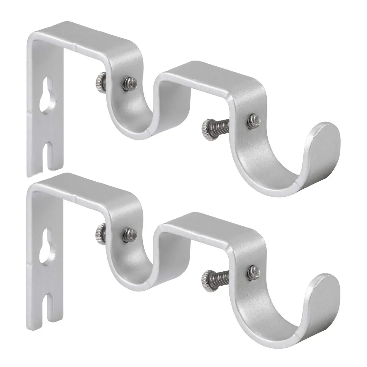 Anndason Heavy Duty Double Curtain Rod Brackets Set of 2 Silver | Mounts for 1" & 5/8" Rods - main product image